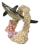 Ebros Nautical Great White Shark Fish Swimming By Coral Reef Decorative Statue