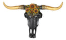 21"L Western Southwest Bison Bull Cow Skull With Sunflowers Wall Decor Plaque