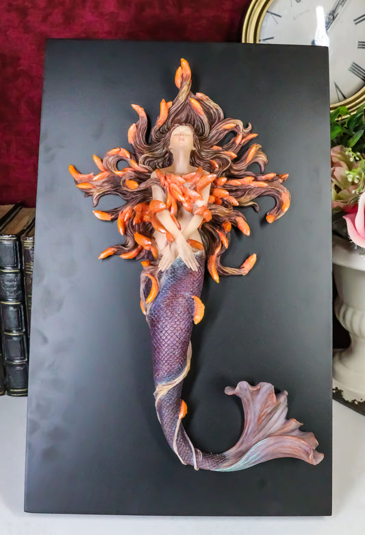 Sheila Wolk Metamorphosis Statue Mermaid With Goldfish Hair Easel Back Plaque - Ebros Gift