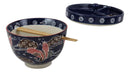 Ebros Japanese Dining Tempura Udon Noodles And Tentsuyu Dipping Sauce Large 6"D Bowl With Condiment Divider Lid And Built In Chopsticks Rest With Bamboo Chopsticks Set (Blue Japanese Stork)