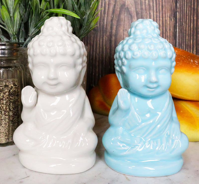 Zen Monk Monastery Baby Buddha Monks Meditating Ceramic Salt And Pepper Shakers