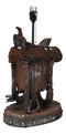 Western Cowboy Faux Tooled Leather Horse Saddle Conchos Buckles Table Lamp Decor