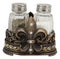 Ebros Rustic Western Tuscany Fleur De Lis Crown Figurine Display Holder With Glass Salt And Pepper Shakers In Faded Bronze Finish Home And Kitchen Dining Decorative Statue Southwestern Creole Decor