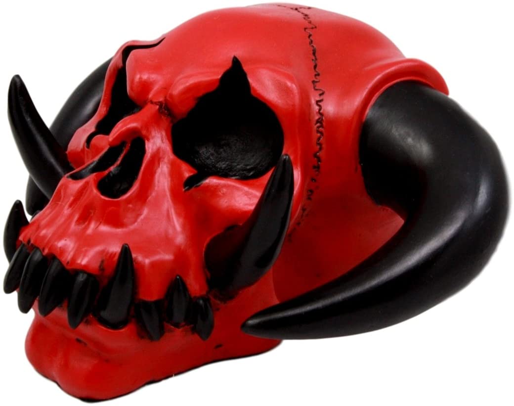Ebros Gift Horned Demon Hell Skull Figurine 7.5"L Hellboy Skeleton Inferno Sculpture
