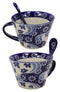 Ebros Vintage Stylish Porcelain Coffee Tea Latte Cafe Mug Cereal Drink Cup With Spoon 2pc Set 12oz Home Kitchen Decorative Mugs Cups Ceramics (Blue Chrysanthemum Breeze, 2)