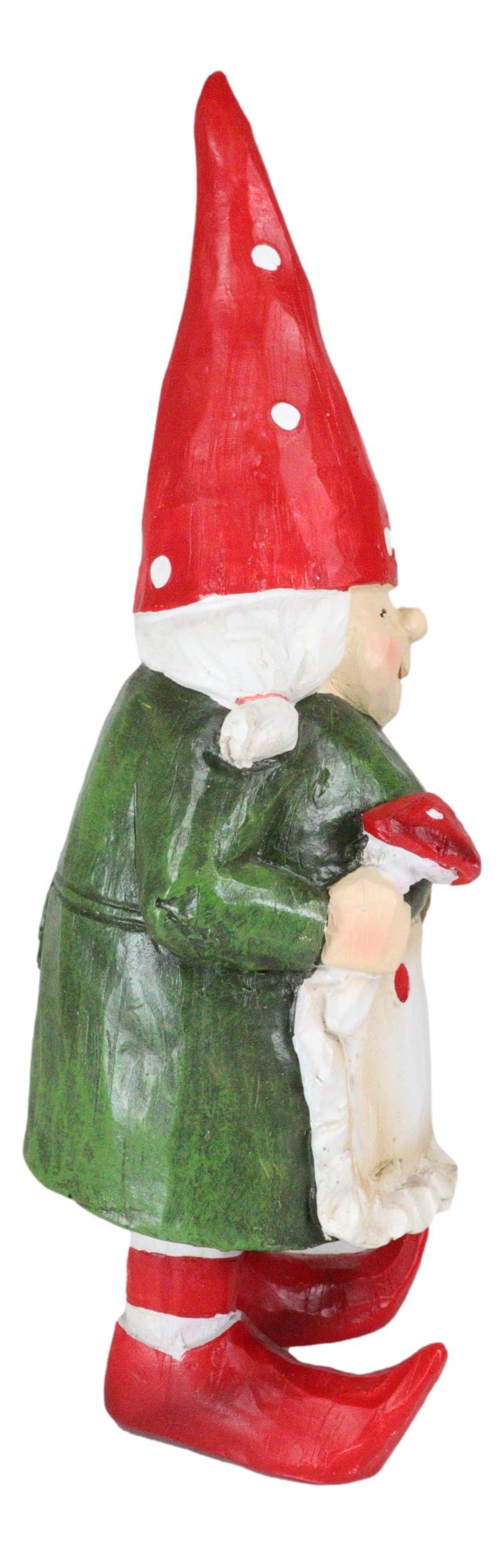 Whimsical Garden Mrs Gnome Grandmother With Toadstool Mushrooms Basket Statue - Ebros Gift