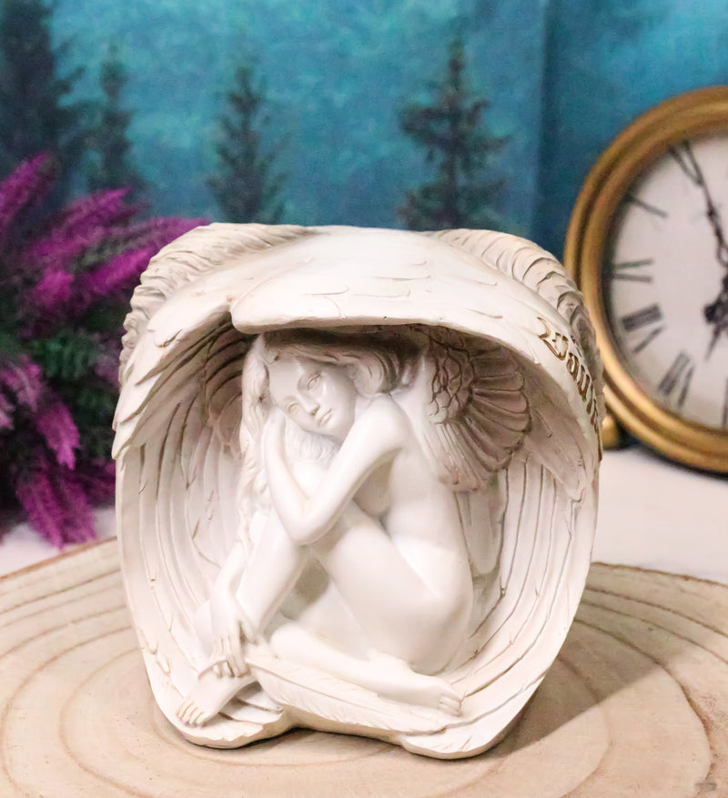 Gothic Angel Of Hades Ram Horned Skull With Nude Winged Redemption Figurine