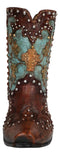 Set Of 3 Rustic Country Turquoise Cross Western Star And Frills Boot Vase Decors