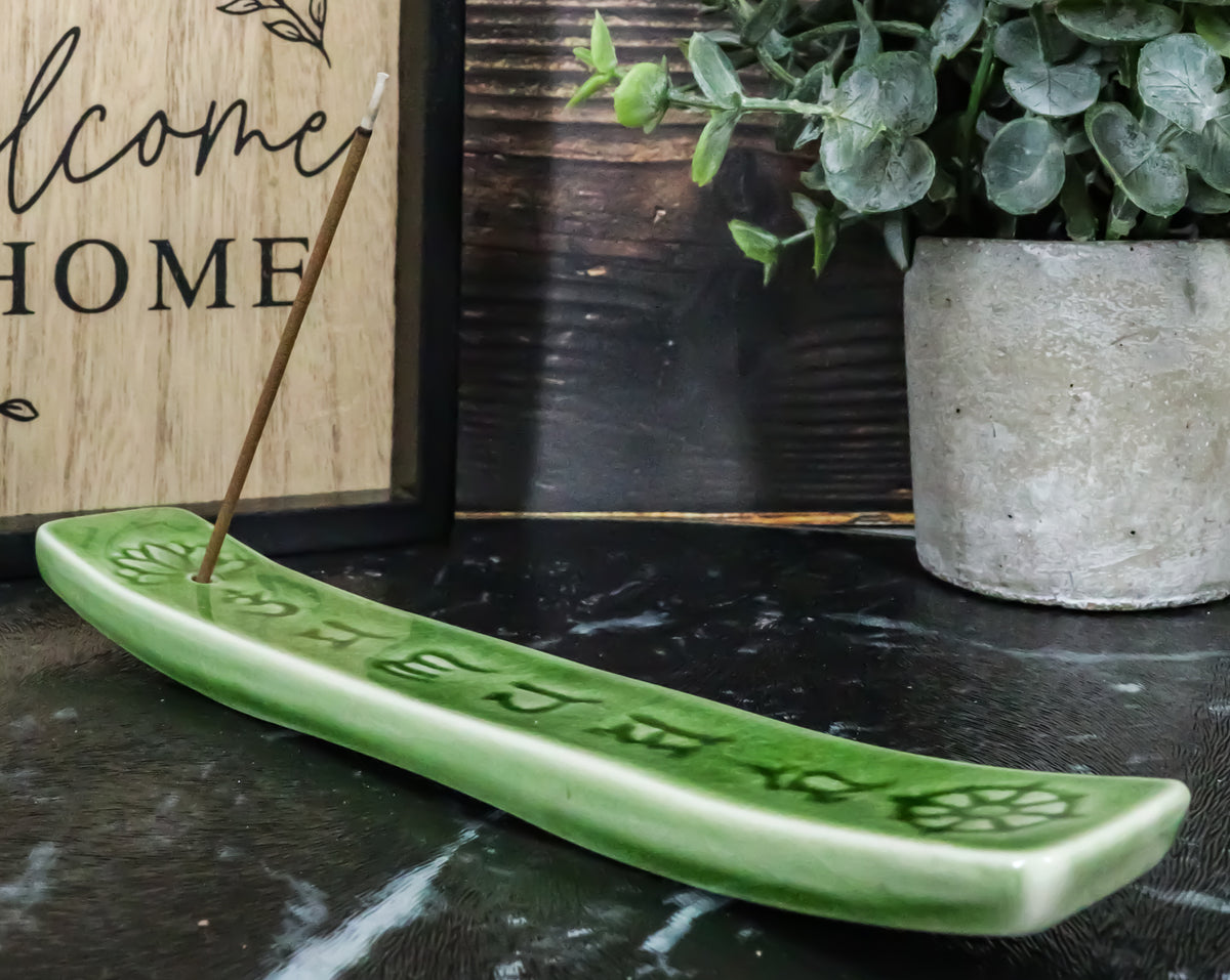 Ceramic Green Chakra Sacred Symbols Mandala Incense Burner Feng Shui Zen Yoga