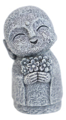 Feng Shui Zen Blissful Japanese Jizo Monk Holding Flowers Mini Figurine 3"Tall