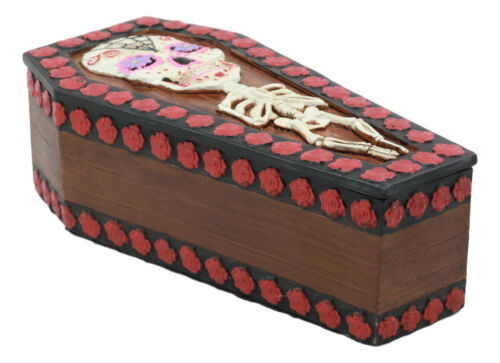 Ebros Day Of The Dead Sugar Skulls Gothic Skeleton Bones Vampire Coffin Jewelry Box Dracula Casket Secret Stash Box