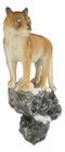 Mountain Lion Cougar Standing On Edge of Snow Capped Rock Statue Wildlife Decor