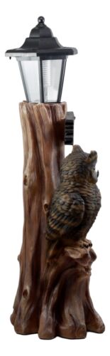 Ebros Forest Guardian Night Owl Welcome Sign Statue With Solar Powered Lantern