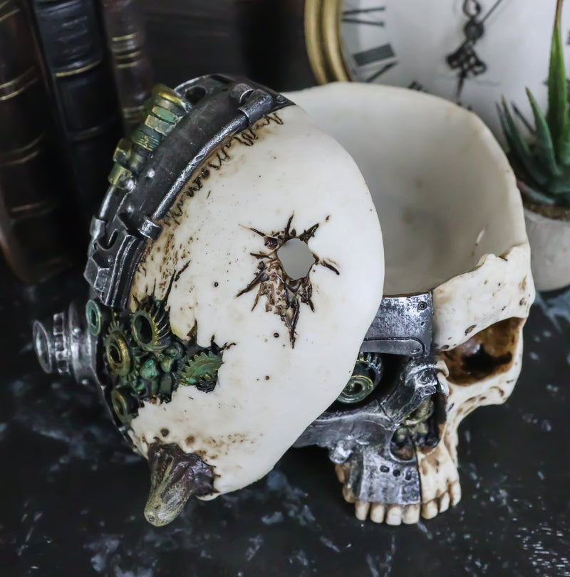 Ebros Steampunk Horned Demon Cyborg Skull Jewelry Box Statue Robotic Bone Devil