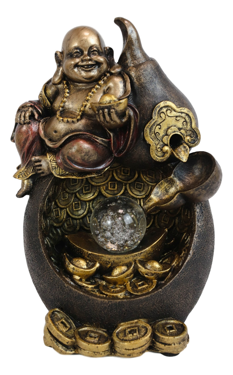 Happy Buddha Hotei Seated On Wine Gourd Backflow Incense Burner LED Light Statue