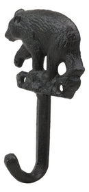 Ebros Set of 2 Rustic Western Black Bear Roaming The Forest Cast Iron Wall Coat Hooks