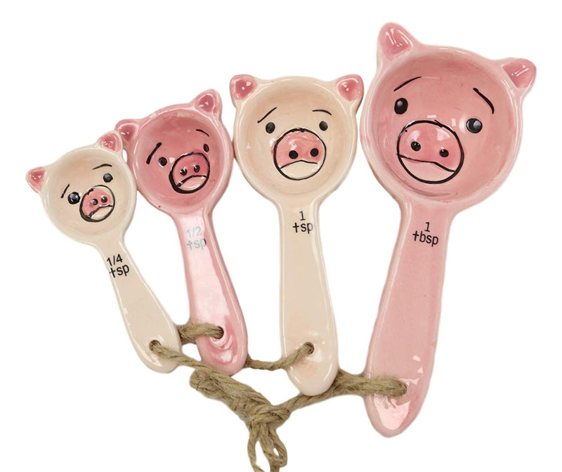 Ebros Oink Pink Farm Pig Face Ceramic Stackable Measuring Spoons Set o–  Ebros Gift
