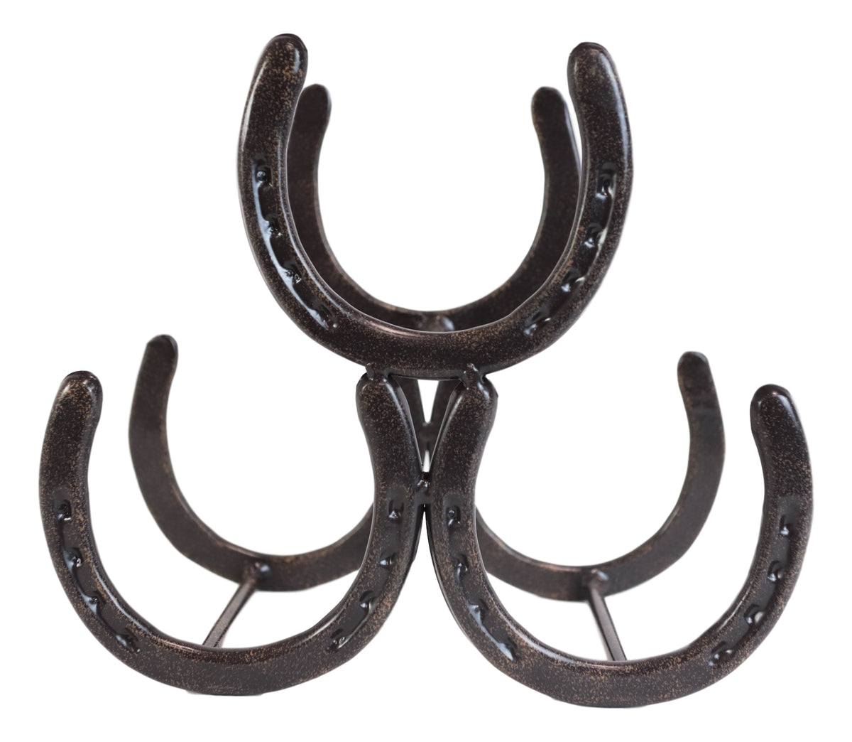 Large Cast Iron Rustic Farmhouse Stacked Horseshoes 3 Bottles Wine Holder Racks - Ebros Gift
