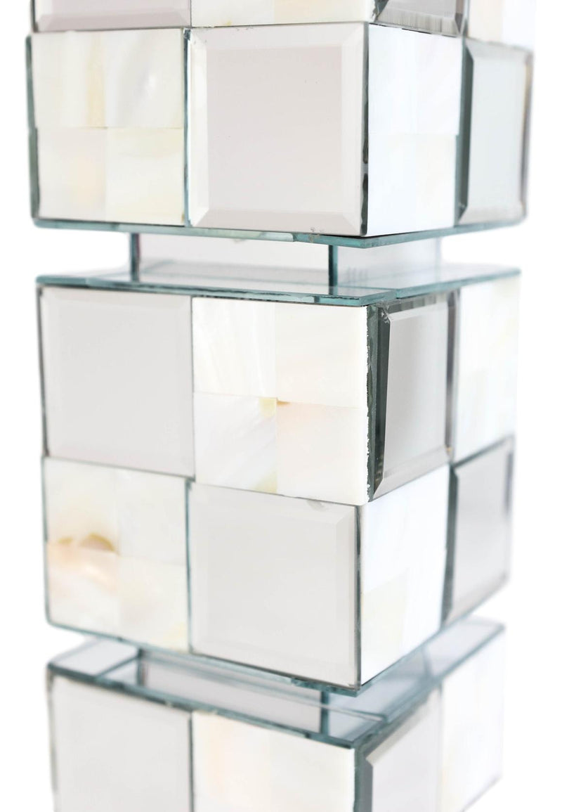 Modern Beveled Mirrors Capiz Shells Decorative Checkered Pillar Candle Holder