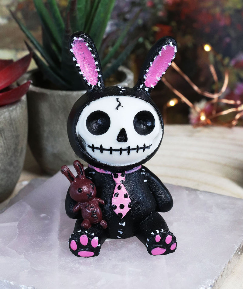 Ebros Furry Bones Bun Bun Black Pink Polkadot Tie Bunny Rabbit Skeleton Figurine 3"H