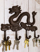 Cast Iron Rustic Chinese Dragon King 4-Pegs Wall Keys Leash Coat Hook Decor