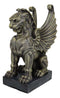 Stoic Winged Lioness Gargoyle Crouching On Pedestal Decorative Figurine 6.25"H