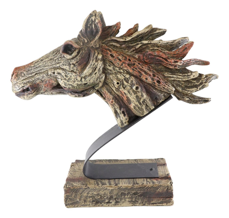 Faux Driftwood Equine Thoroughbred Mustang Horse Head Desktop Plaque Sculpture