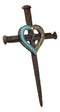 Ebros Faux Bronze Rusted Look Crucifix Driven Nails with Gold and Turquoise Heart Center Wall Cross Decor Plaque Vintage Art Hanging Sculpture 16.5" Tall