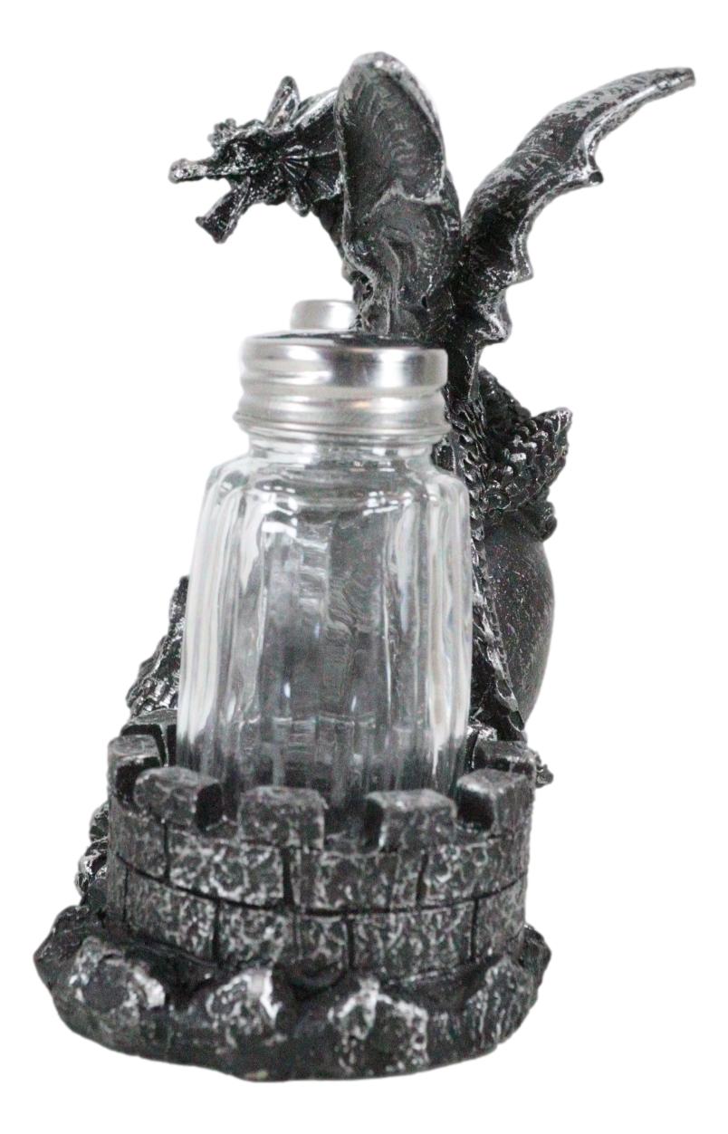 Medieval Dragon On Oversized Skull By Castle Towers Salt Pepper Shakers Holder - Ebros Gift