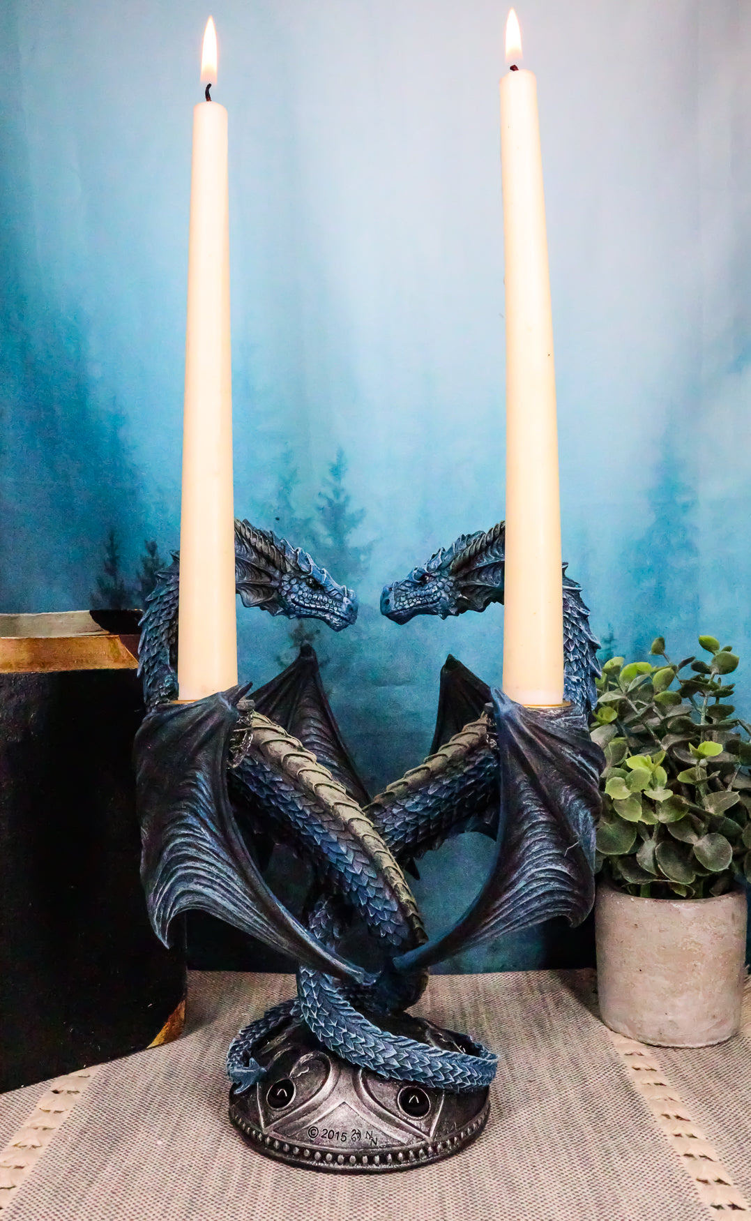 Dragon Heart Altar Drake Candleabra Candle Holder Twin Dragons Figurine 9"Tall - Ebros Gift