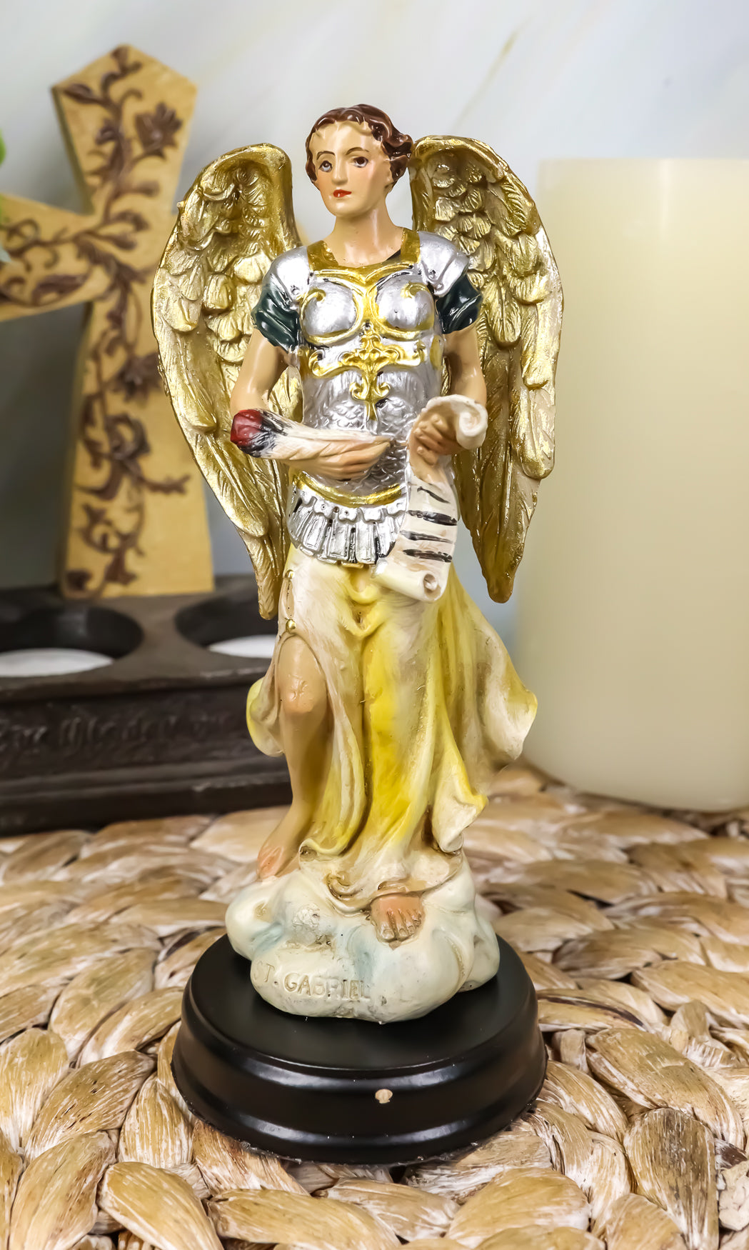 Archangel Gabriel Messenger Of God Holding Scroll Figurine Catholic Church Saint - Ebros Gift