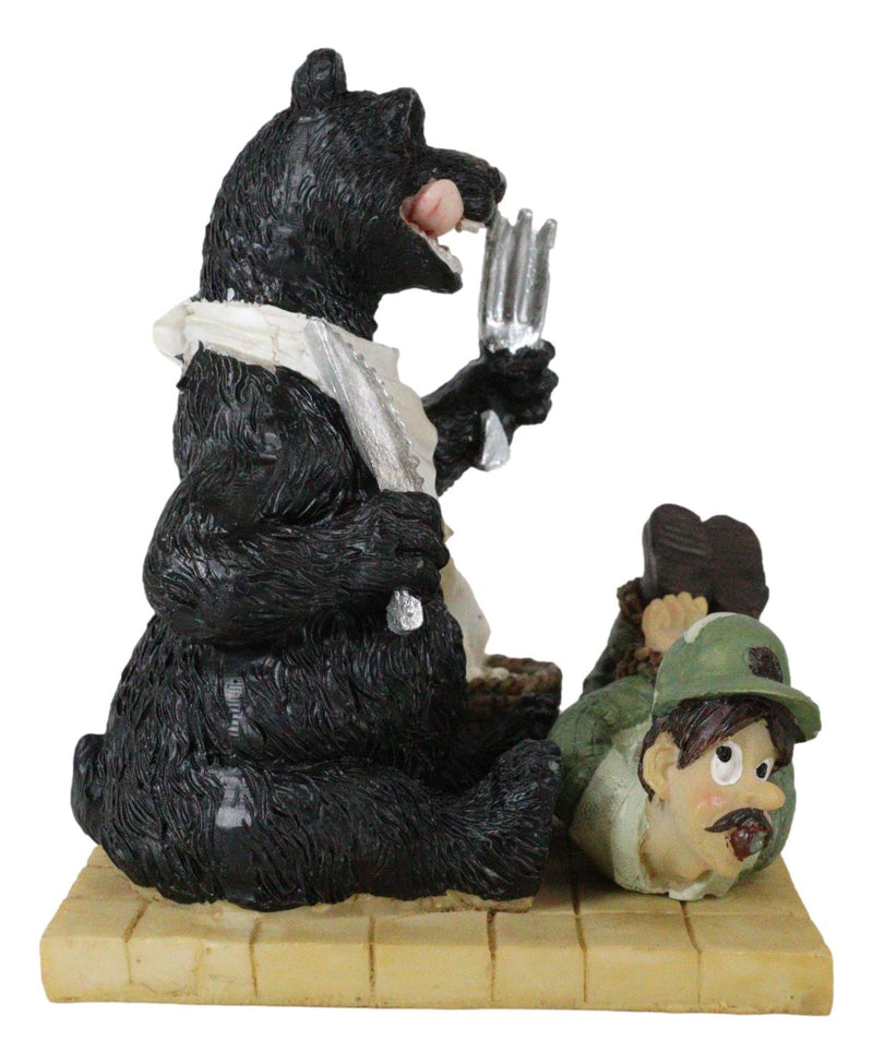 Rustic Western Whimsical Black Bear Picnic Time With Tied Up Hunter Figurine