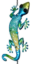 Ebros Green Camouflage Gecko Lizard Whimsical Copper Metal Wind Chime 40" Long