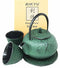 Japanese Evergreen Bamboo Forest Green Cast Iron Tea Pot Set With Trivet and Cup