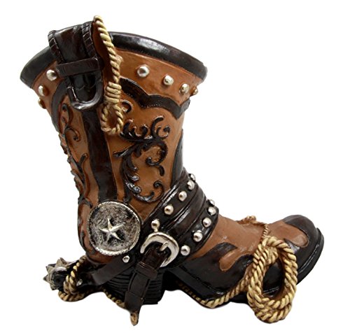 Ebros Gift Western Cowboy Boot With Spur and Lasso Decorative Flower Boquet Vase Figurine 9"H - Ebros Gift
