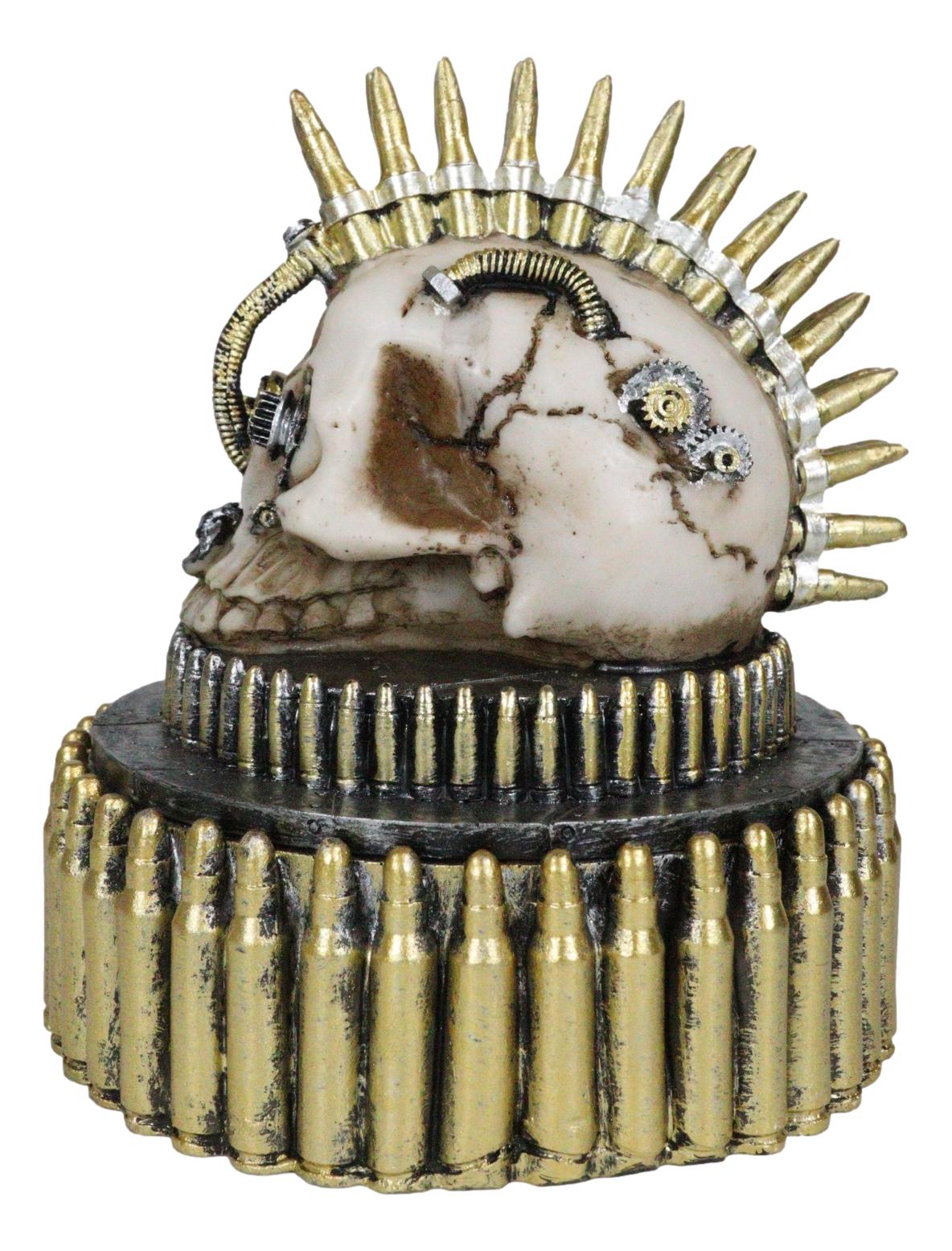 Steampunk Geared Cyborg Rifle Bullets Mohawk Skull Decorative Jewelry Box