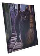 Brush With Magick Black Cat With Pentagram Broom Wood Framed Canvas Wall Decor