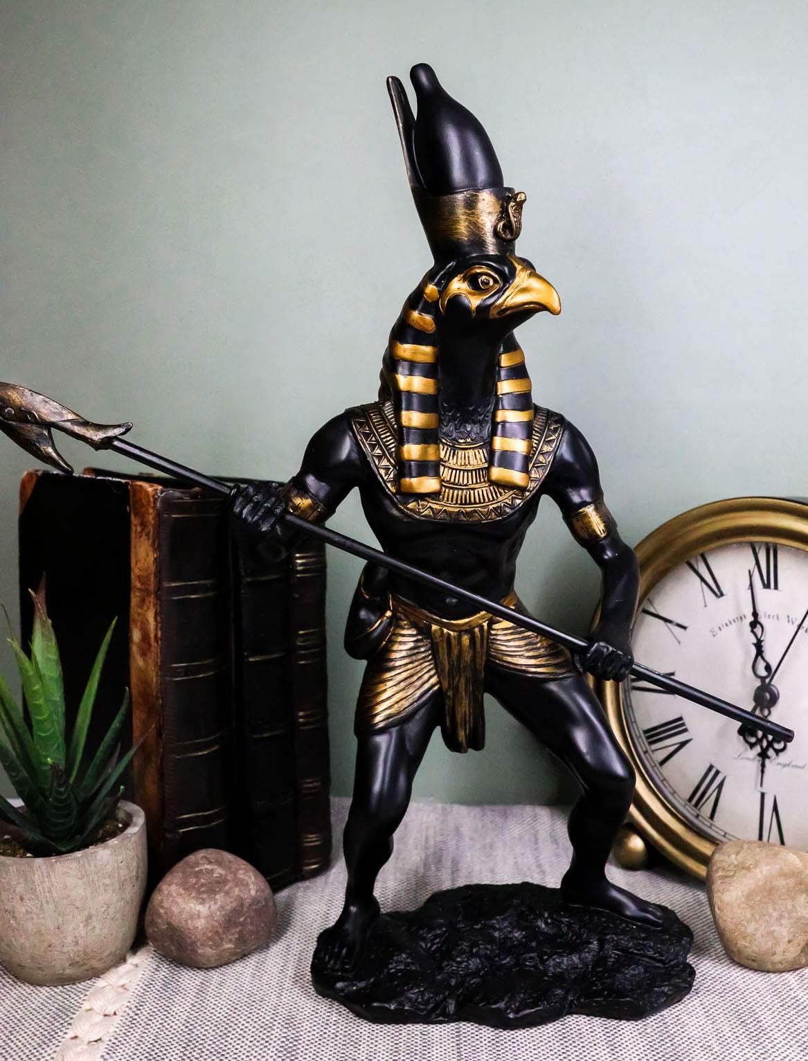 Egyptian Classical God Of The Sky And War Horus Ra With Pschent And Spear Statue