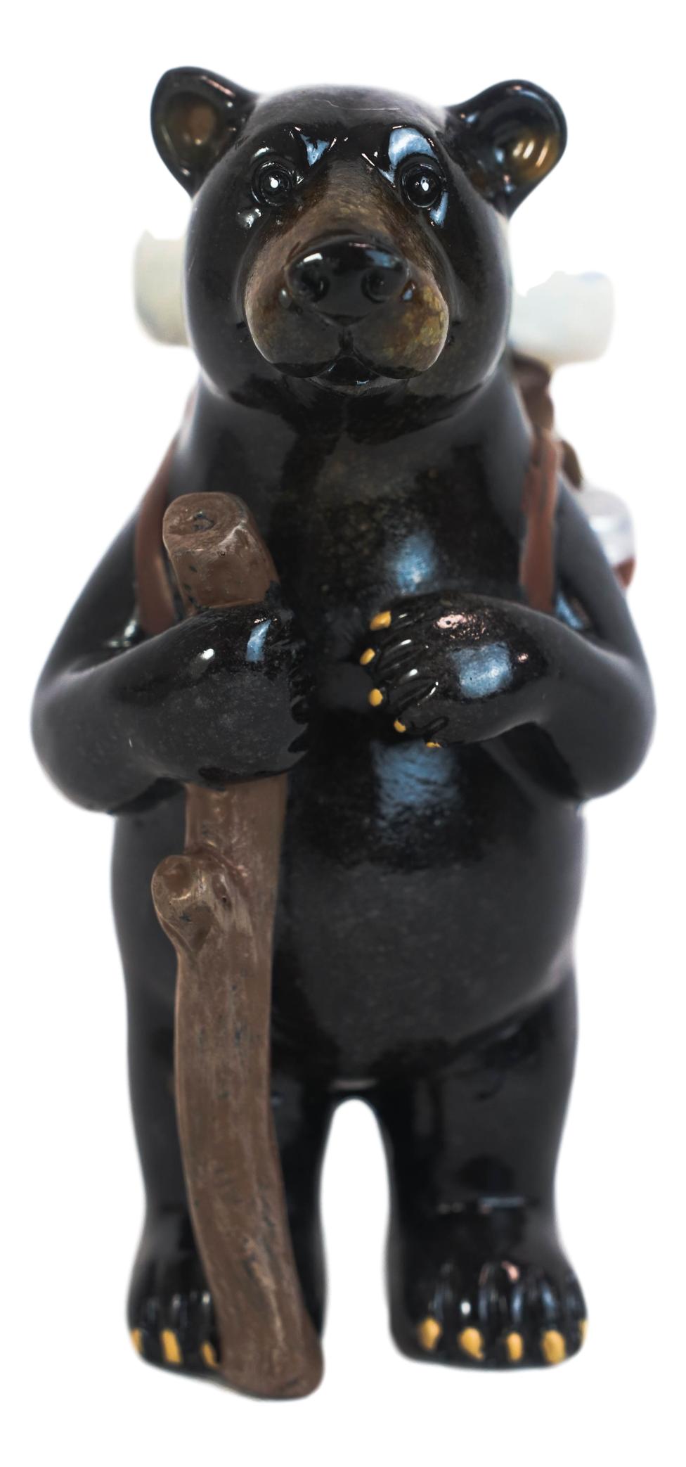 Western Rustic Backpacking Black Bear With Trekking Pole On A Hike Figurine