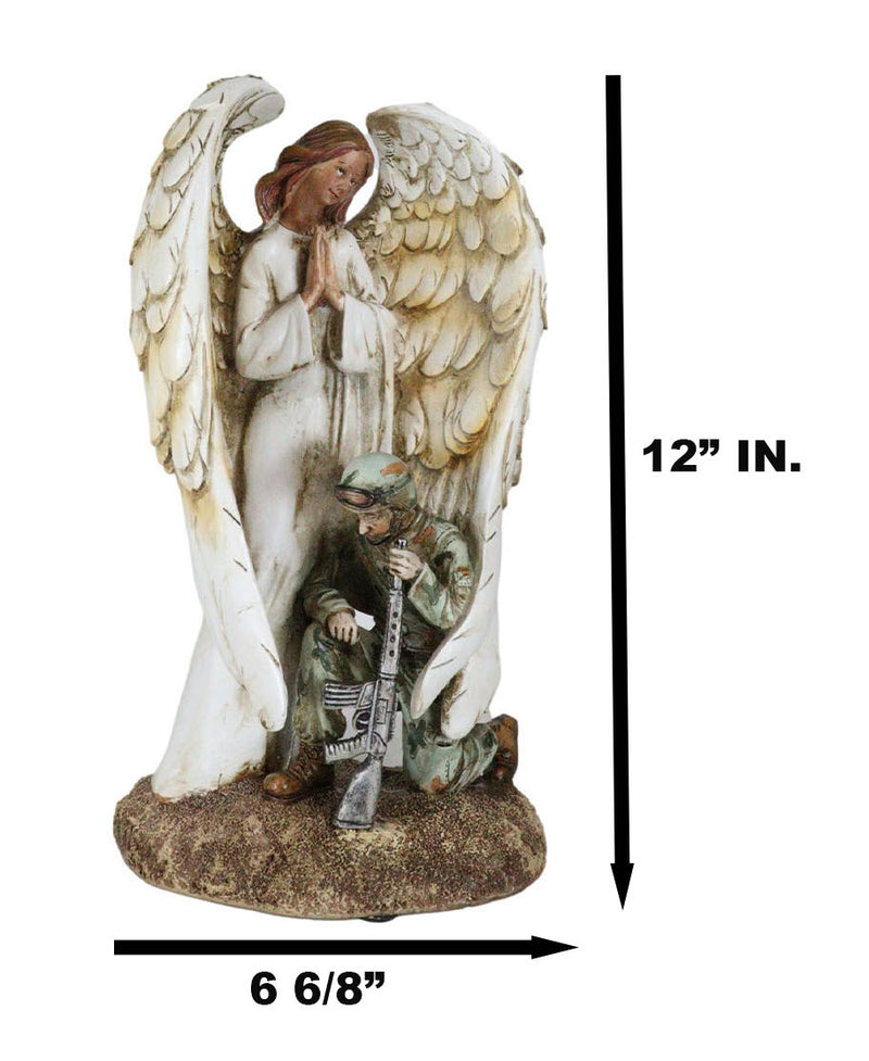 Inspirational Memorial Kneeling Soldier With Guardian Angel Praying Figurine