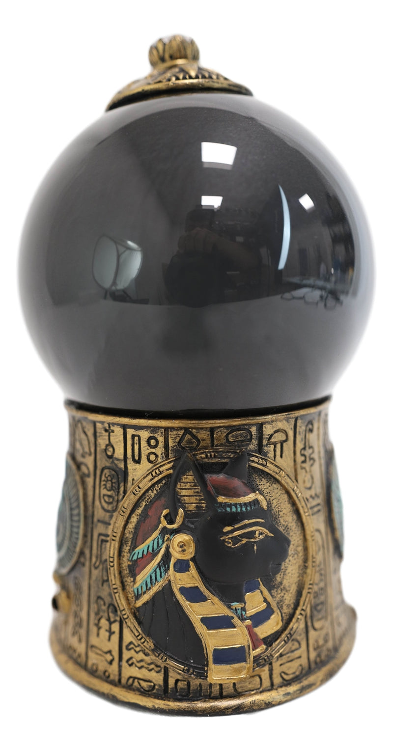 Egyptian Goddess Bastet & Scarab Hieroglyphic Black Sandstorm Gazing Ball Statue