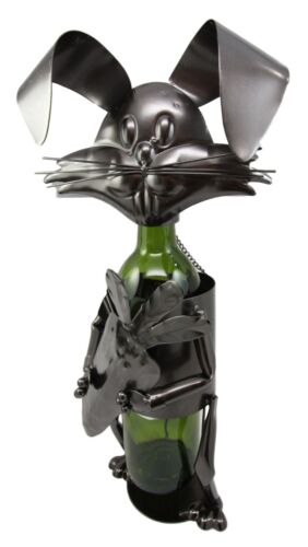 Ebros Whimsical Bunny Rabbit Holding Giant Carrot Metal Wine Bottle Holder Caddy