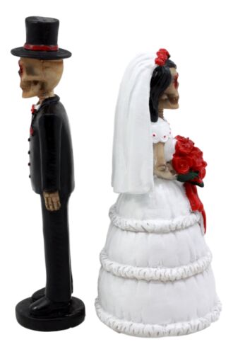 Ebros DOD Skeleton Bride & Groom With Rose Flower Bouquet Figurine