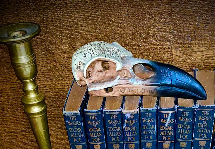 Ebros Pentagram Omega Alchemy Raven Crow Skull Figurine with Carved Rune Symbols