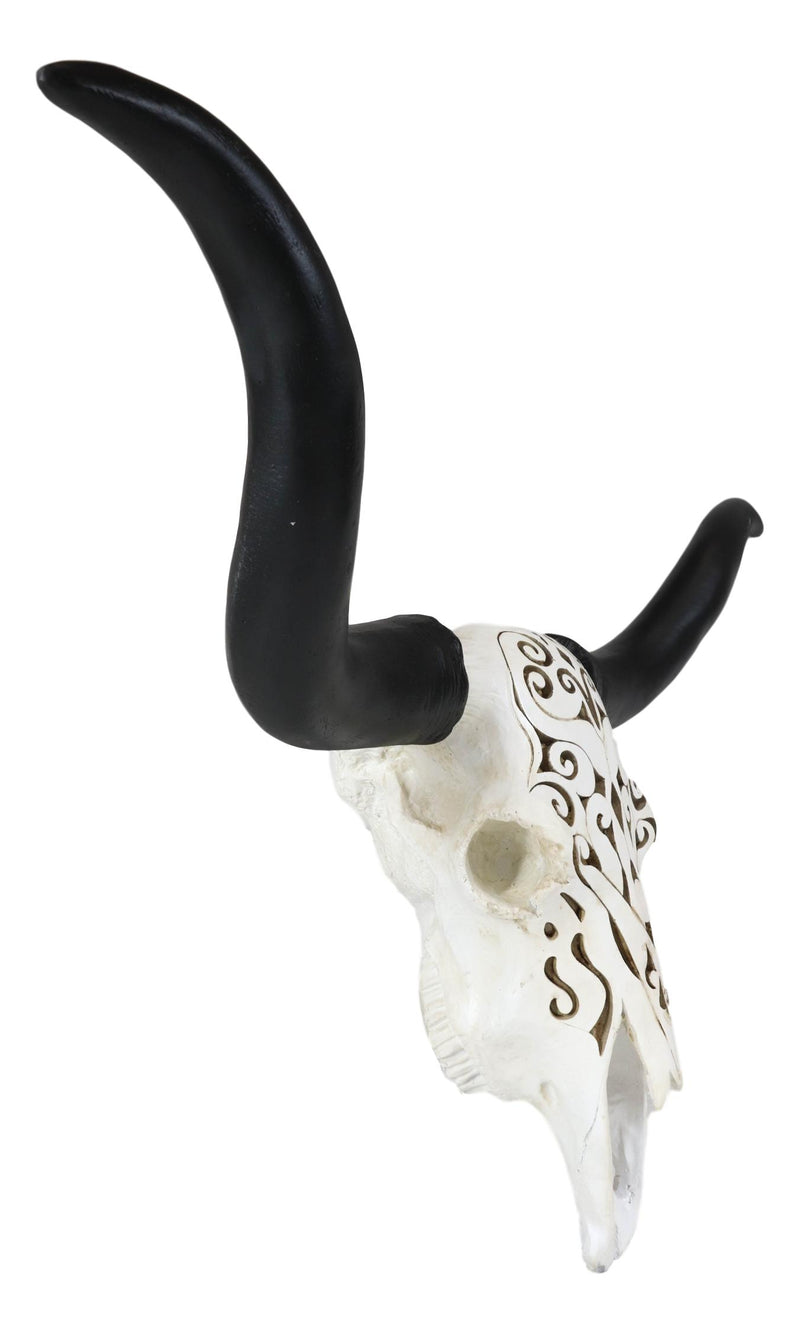 Large 27 Inch Long Legacy Longhorn Cow Black and White Tattoo Design Figurine