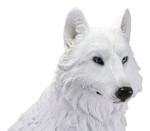 Ebros Large Artemis Wildlife Sitting Alpha Albino Ghost White Wolf Statue 20.5"H - Ebros Gift