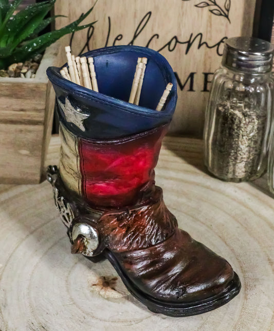 Rustic Western Texas State Flag Fancy Cowboy Boot With Spur Toothpick Holder - Ebros Gift