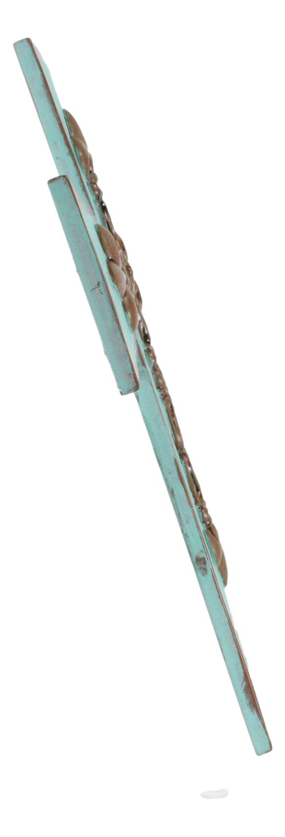 Rustic Southwestern Tuscany French Fleur De Lis Antiqued Turquoise Wall Cross - Ebros Gift