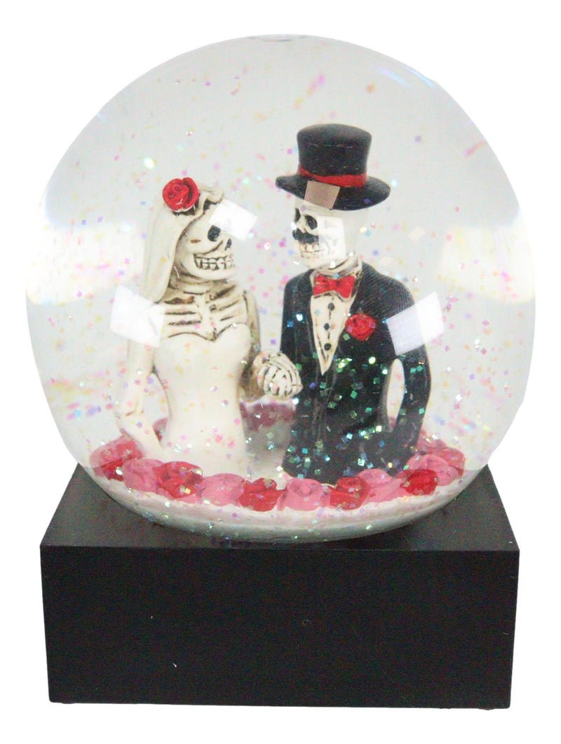 Ebros Love Never Dies Wedding Day Bride and Groom Skeleton Glitter Water Globe