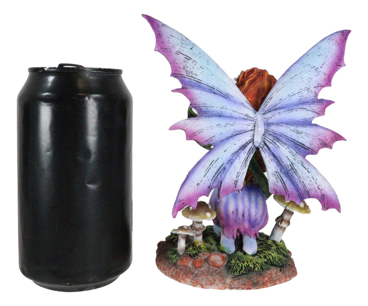 Fantasy Purple Butterfly Winged Red Hair Fairy with Green Pet Dragon Figurine